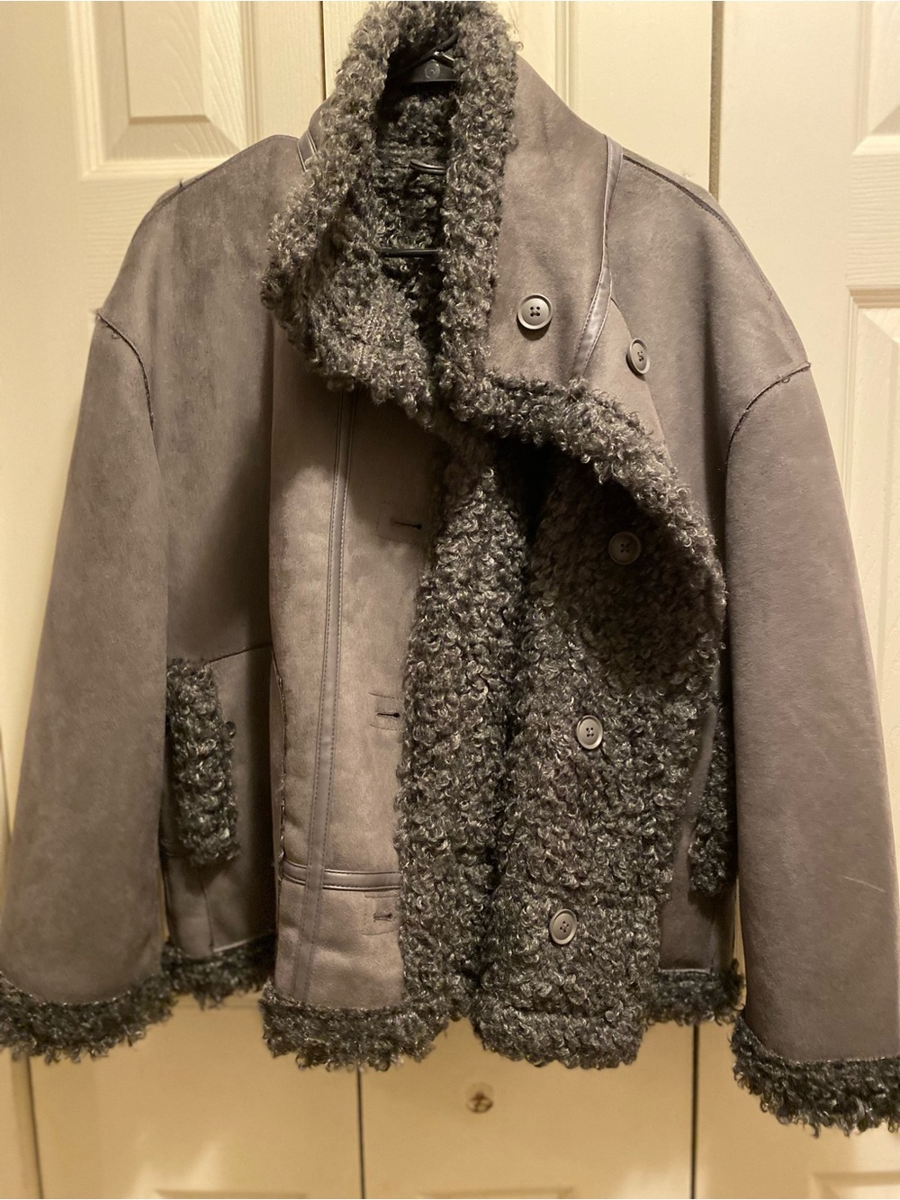 Kids' Gray Faux Shearling Jacket